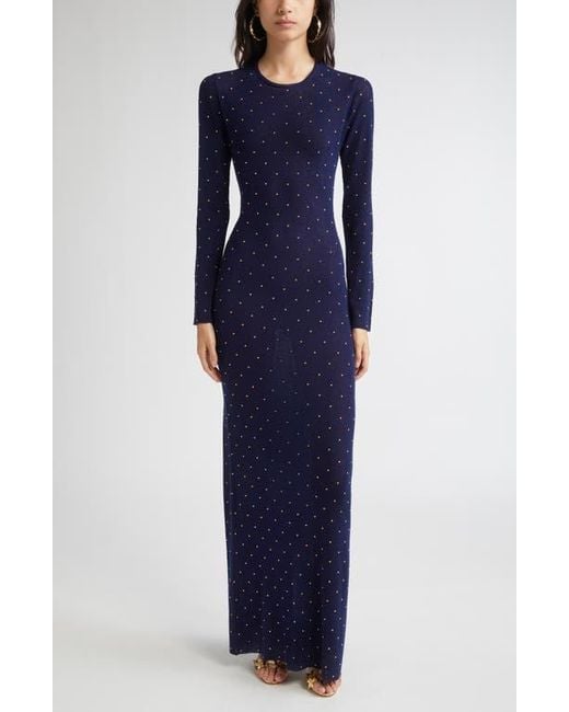 Rabanne Blue Studded Long Sleeve Wool Knit Dress