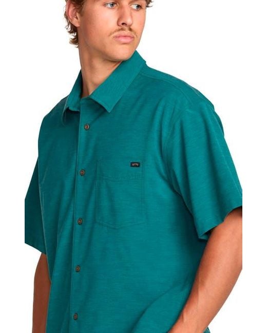 Billabong Green Surftrek Print Short Sleeve Button-Up Shirt for men