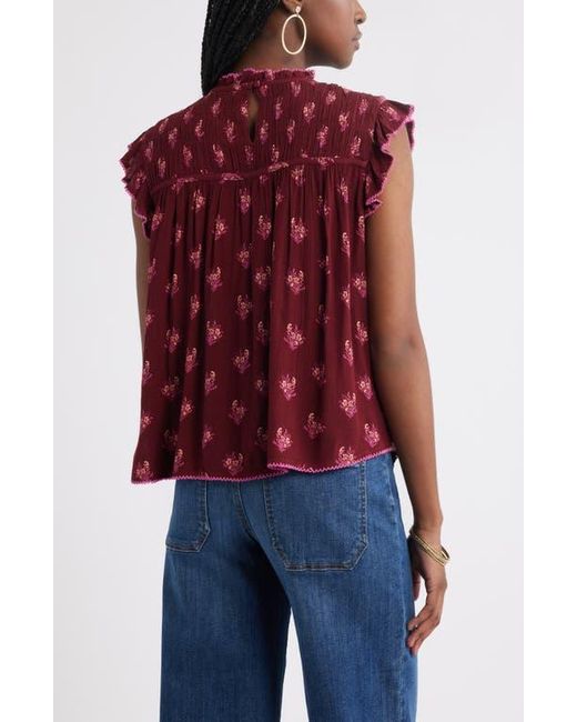 Treasure & Bond Shirred Ruffle Sleeve Top