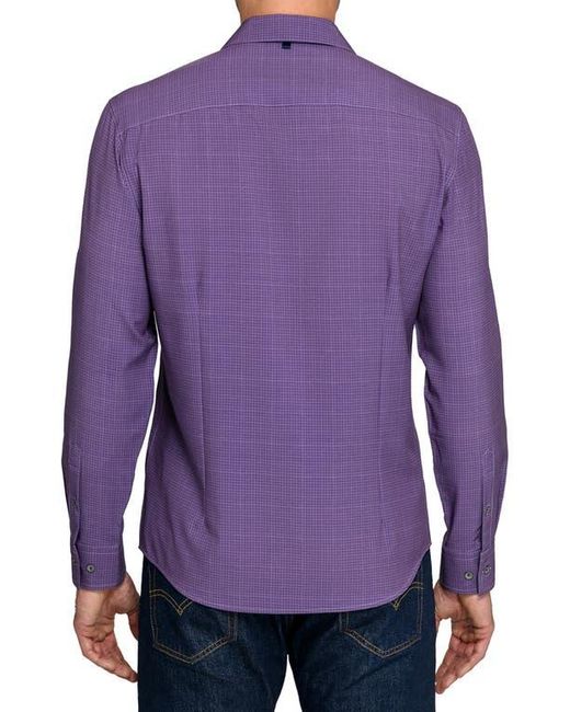 W.r.k. Purple Slim Fit Square Geo Print Performance Button-Up Shirt for men