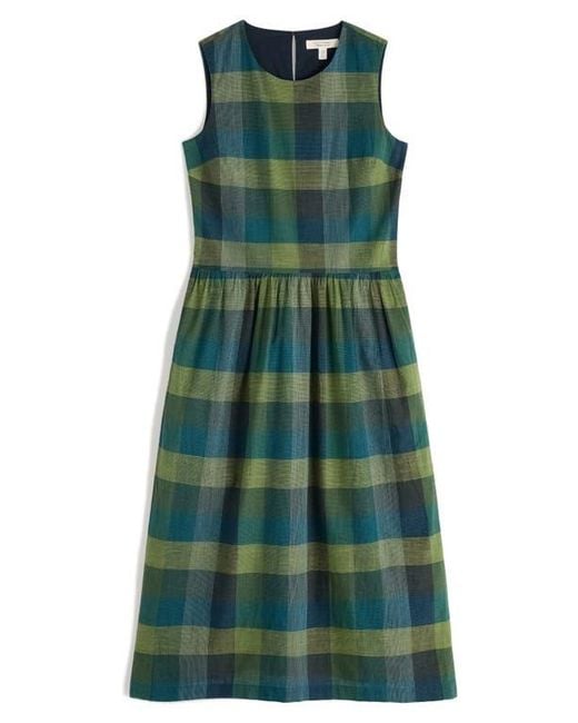 Seasalt Cornwall Green Brouse Check Sleeveless Organic Cotton Midi Dress