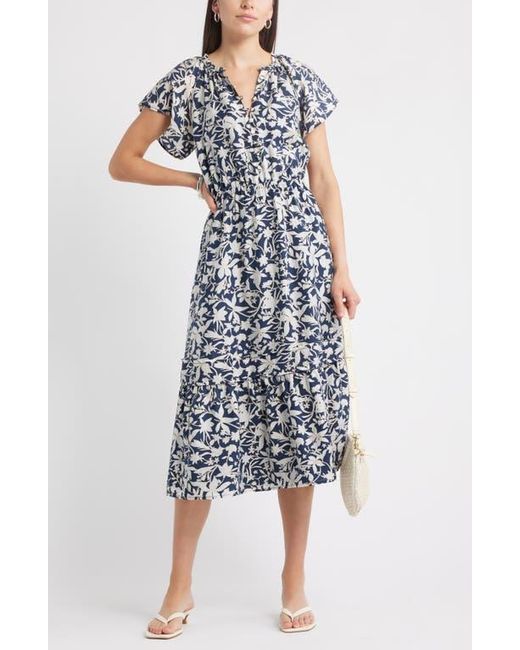 Caslon Multicolor Front Button Midi Dress
