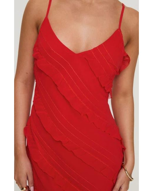 Princess Polly Red Lars Ruffle Trim Midi Slipdress