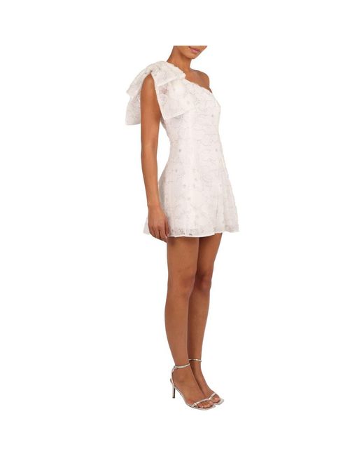 Petal & Pup White Ashly Beaded Floral One-Shoulder Cocktail Minidress
