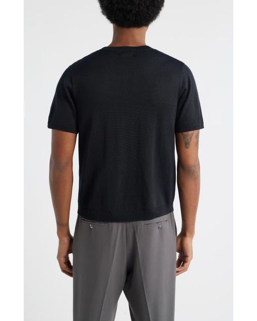 Open Edit Black Short Sleeve Crewneck Sweater for men