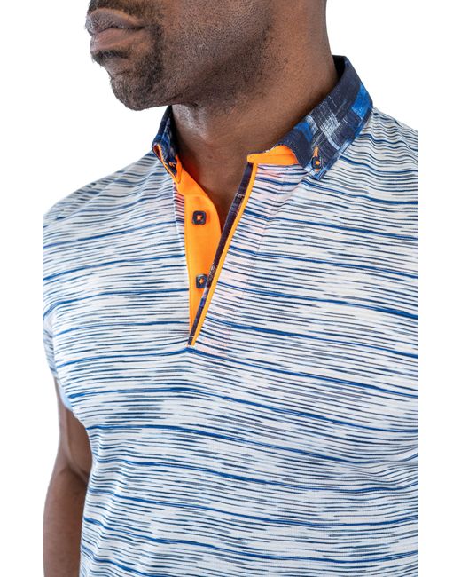 Maceoo Blue Vivaldi Stripe Cotton Button-down Polo for men