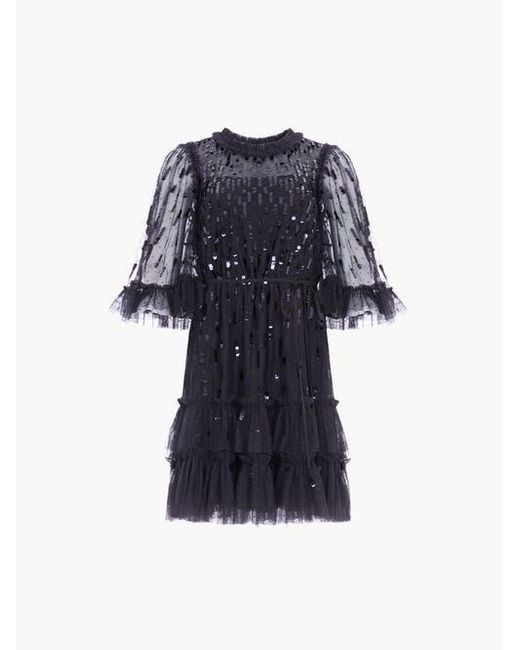 Needle & Thread Black Sequin Dash Mini Dress