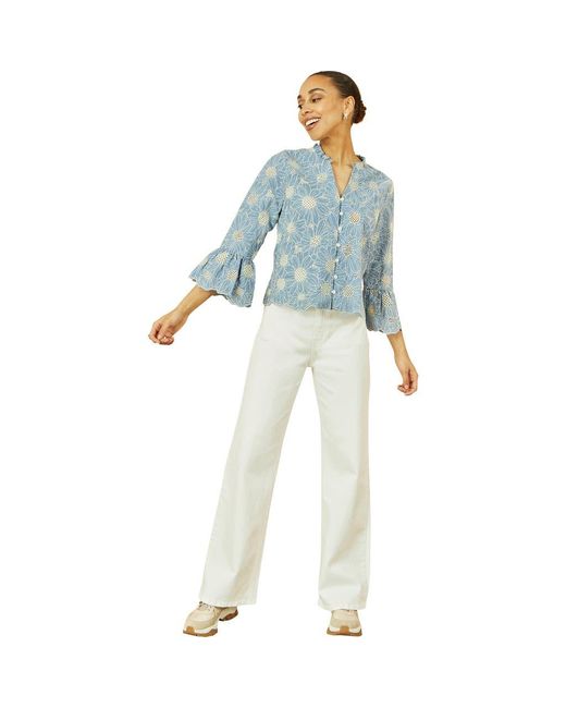 Yumi' Blue Daisy Broderie Shirt