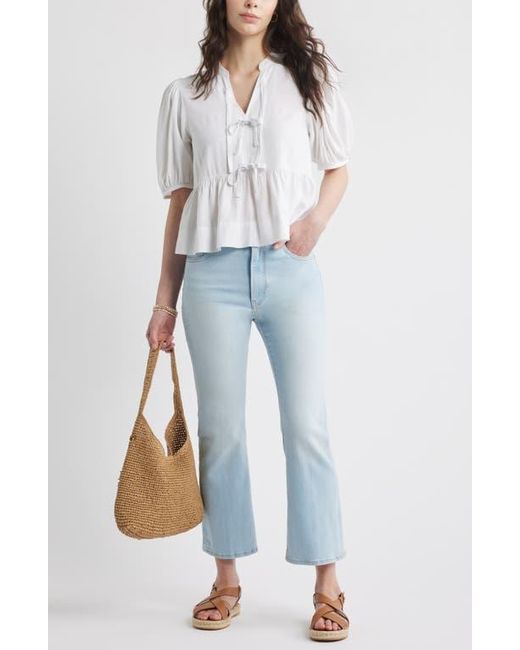 Caslon White Linen Blend Tie Front Peplum Top