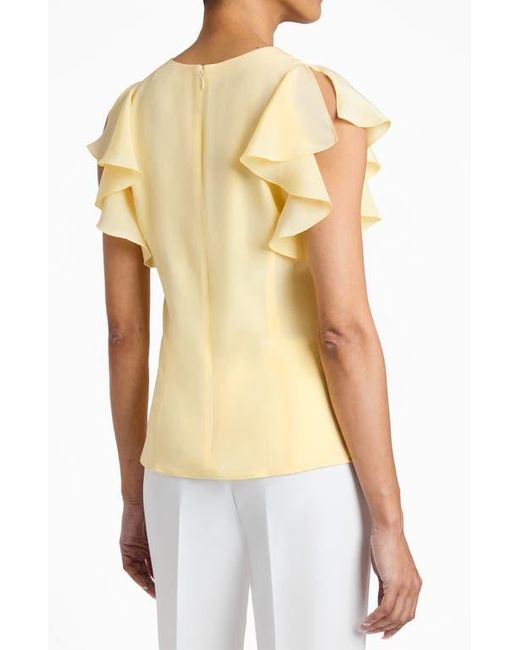 Santorelli Yellow Ella Silk Flutter Sleeve Buttoned Blouse With Waist Panel
