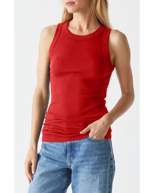 Michael Stars Red Halley Side Ruched Tank