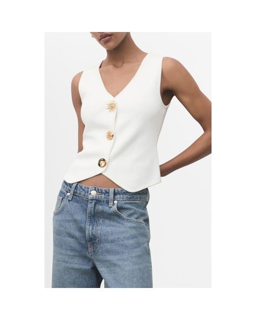 Mango Women's Blue Jewel Button Knit Vest