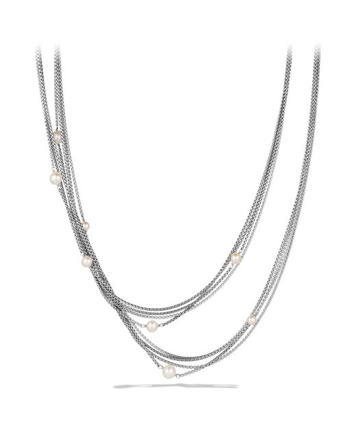 David Yurman Metallic Four - Row Chain Necklace With Pearls