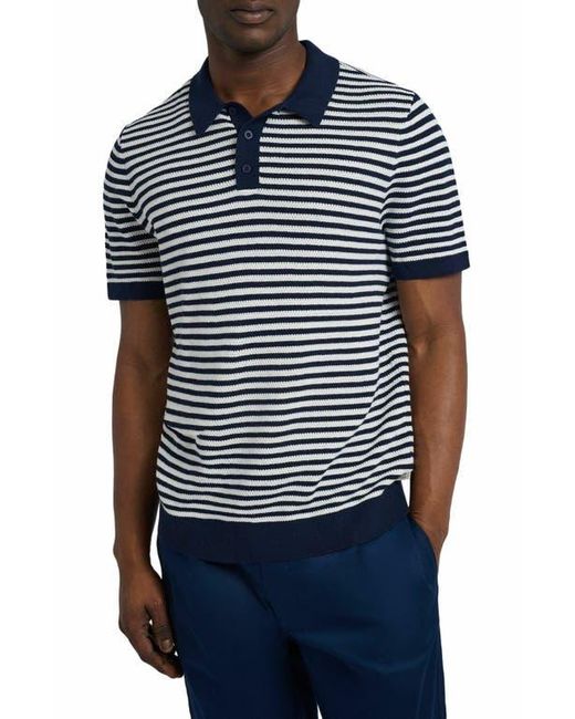 Onia Blue Cotton Textured Knit Polo for men