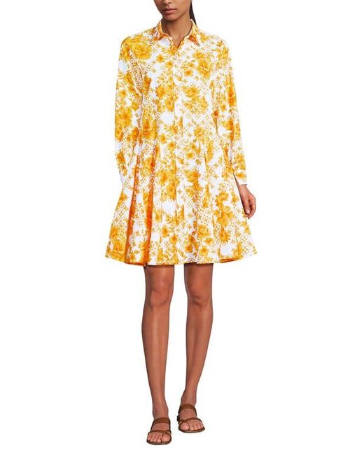 Lands' End Yellow Poplin Button Front Dress With Godets