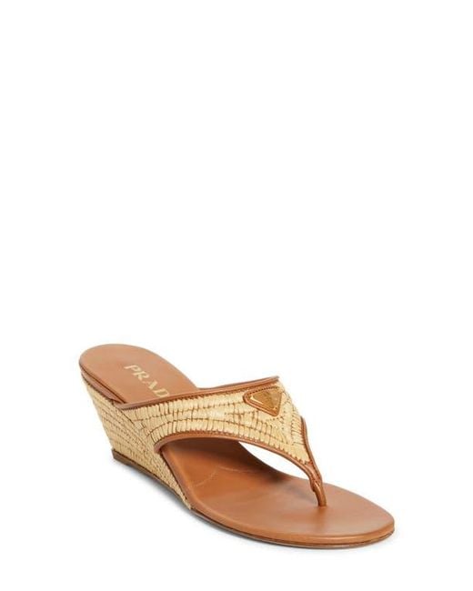 Prada Brown Raffia Wedge Sandal