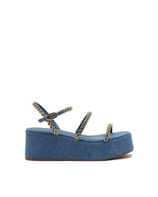 Larroude Blue Gio Milanina Flatform Sandal