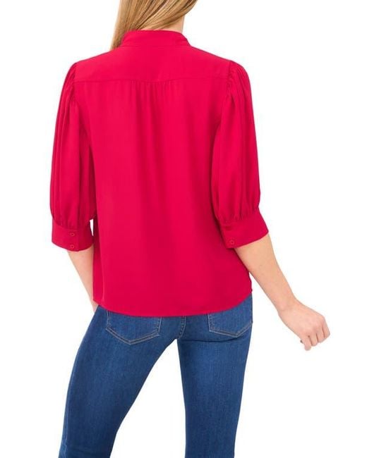 Cece Red Bow Detail Button Front Top