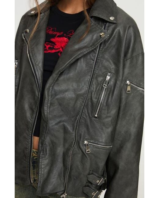 Princess Polly Gray Magnets Faux Leather Jacket