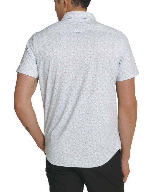 7 Diamonds White Sorren Geo Print Short Sleve Performance Button-up Shirt for men