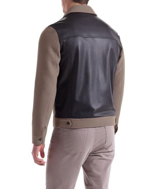 Bugatchi Brown Hybrid Melton & Wool Trucker Jacket for men