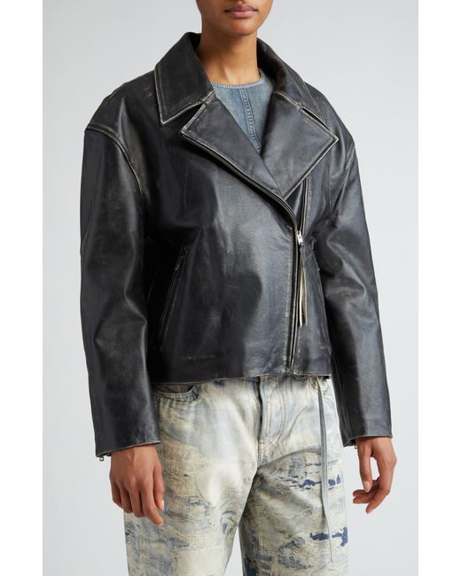 Acne Black Lilket Distressed Leather Moto Jacket