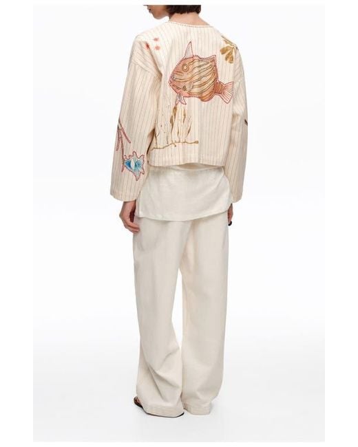 Bimba Y Lola Natural Patchwork Cotton Cropped Jacket