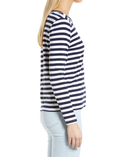 Caslon Caslon(r) Stripe Split Neck Long Sleeve T-shirt in Blue | Lyst