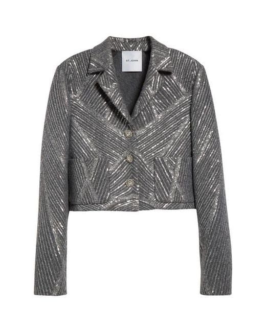 St. John Gray Sequin Chevron Embellished Jacket