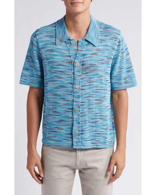 Corridor NYC Blue Space Dye Short Sleeve Button-up Cardigan for men