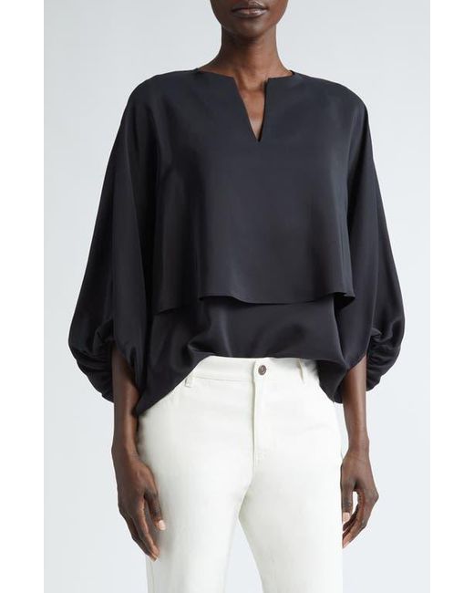 Lafayette 148 New York Black Bishop Sleeve Layered Silk Top