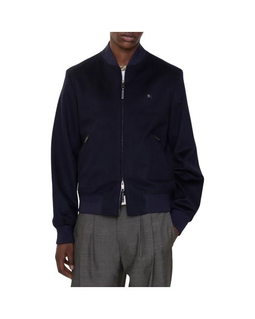 Burberry Blue Cashmere Bomber Jacket for men