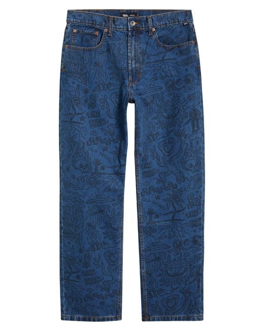 Vans Blue Check-5 Doodle Print Loose Fit Jeans for men