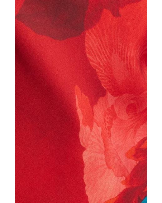 Tahari Red The Ciaran Abstract Print Stretch Silk Top