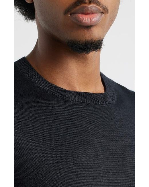 Open Edit Black Short Sleeve Crewneck Sweater for men