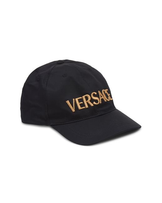 Versace Black Embroidered Metallic Logo Cotton Drill Baseball Cap for men