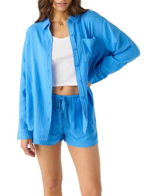 O'neill Sportswear Blue Leni Oversize Cotton Gauze Button-Up Shirt