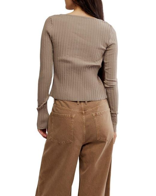 Free People Brown Tilly Rib Long Sleeve Button-Up Top