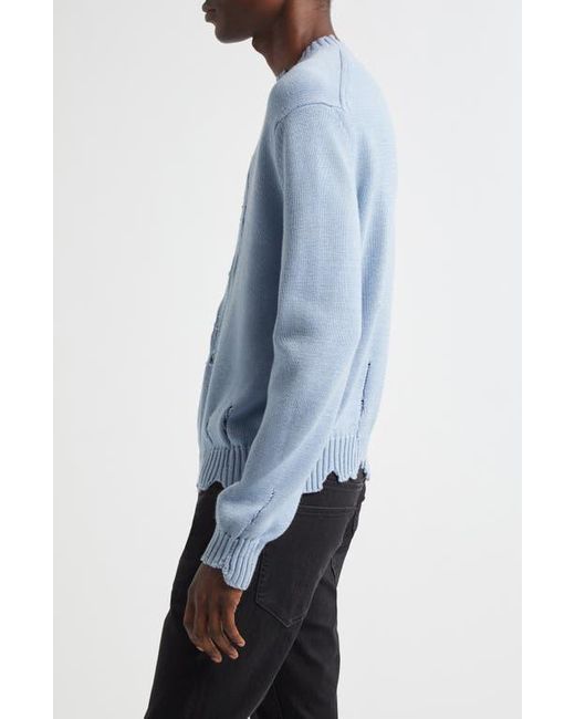 Alexander McQueen Blue Distressed Skull Crewneck Sweater for men