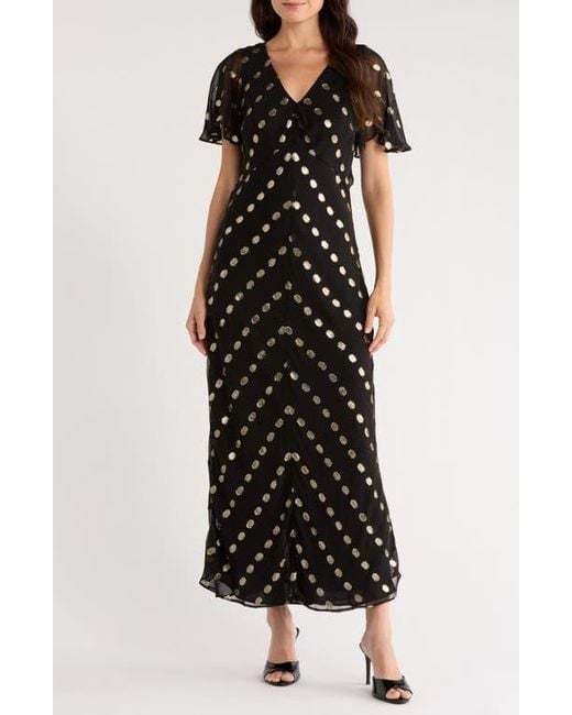 halogen maxi dress Halogen® Metallic Dot Tie Back Maxi Dress in Black
