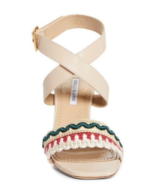 Manolo Blahnik Natural Mabeco Ankle Strap Sandal