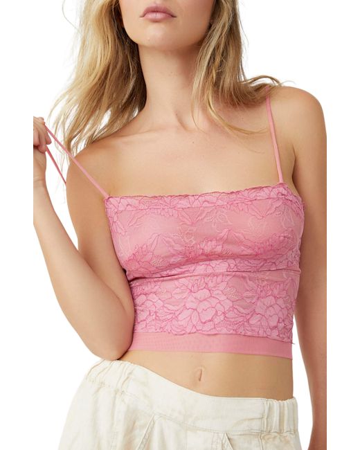 Free People Pink Intimately Fp Double Date Embroidered Mesh Crop Camisole