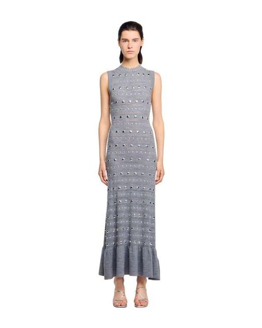 Sandro Blue Knit Maxi Dress With Studs