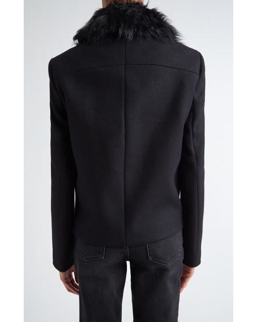 Totême  Black Wool Blend Jacket With Removable Genuine Shearling Collar