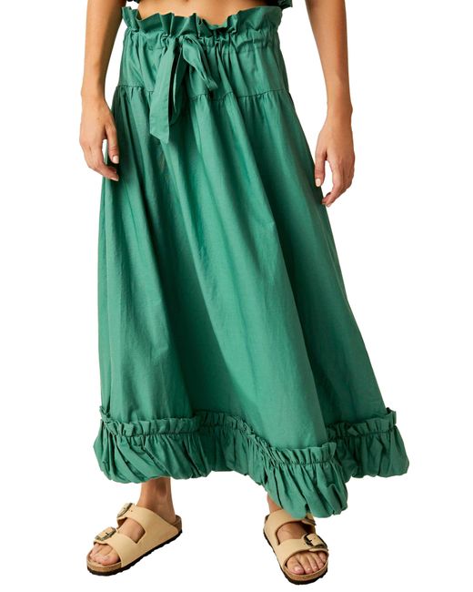 Free People Green Favorite Part Tie Waist Tiered Poplin Maxi Skirt