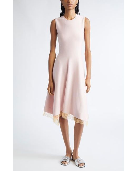 Alexander McQueen Pink Lace Trim Asymmetric Wool Blend Knit Dress