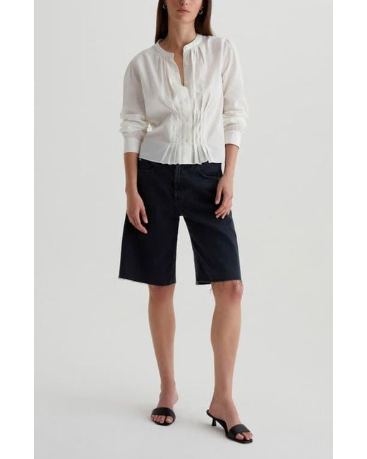 AG Jeans Blue Hattie High Waist Raw Hem Denim Barrel Shorts