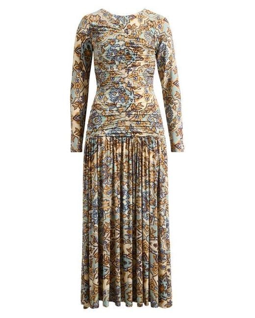 Farm Rio Natural Winter Tapestry Long Sleeve A-Line Dress