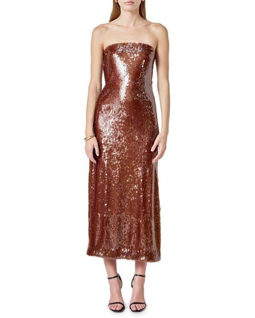 Endless Rose Brown Sequin Strapless Midi Dress
