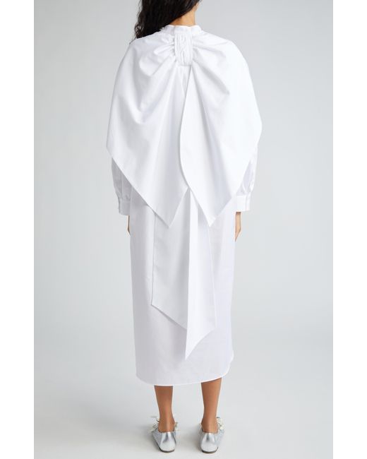 Simone Rocha White Bow Back Long Sleeve Cotton Poplin Midi Shirtdress